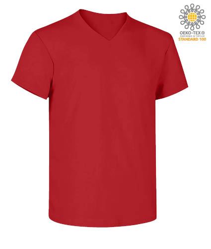 T-Shirt manica corta con scollo a V, in cotone. Colore rosso