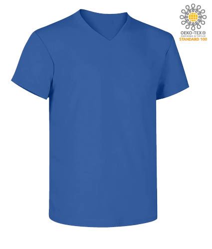 T-Shirt manica corta con scollo a V, in cotone. Colore azzurro royal