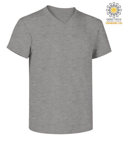 T-Shirt manica corta con scollo a V, in cotone. Colore grigio melange