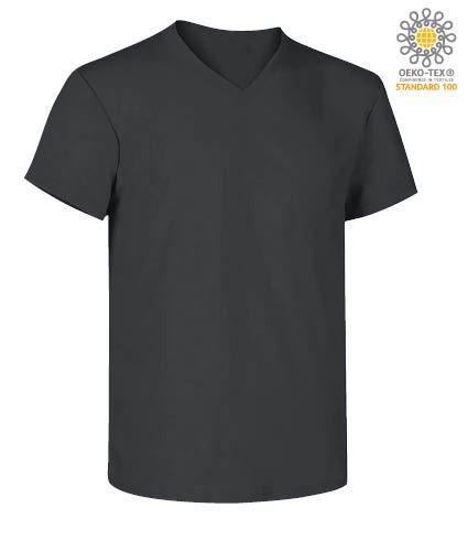 T-Shirt manica corta con scollo a V, in cotone. Colore grigio scuro