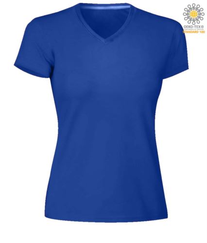 T-shirt maniche corte donna con scollo a V, colore azzurro royal