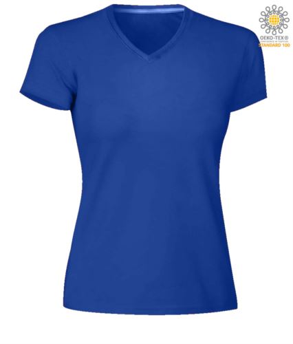 T shirt donna a maniche corte scollo a V Azzurro Royal
