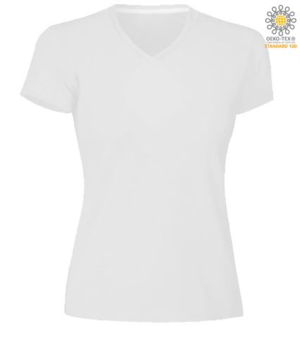 T-shirt maniche corte donna con scollo a V, colore bianco