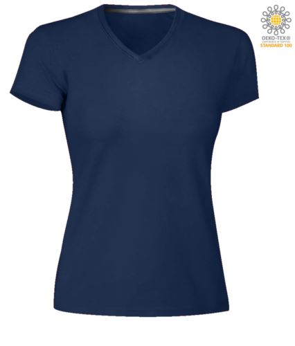 T-shirt maniche corte donna con scollo a V, colore blu navy