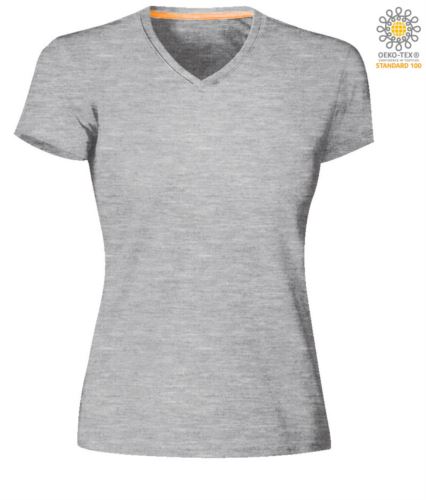 T-shirt maniche corte donna con scollo a V, colore grigio mélange