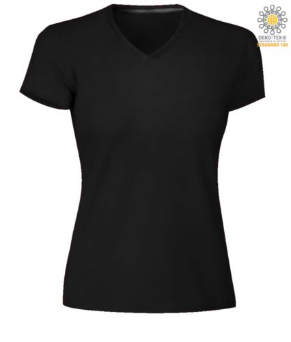 T-shirt maniche corte donna con scollo a V, colore nero