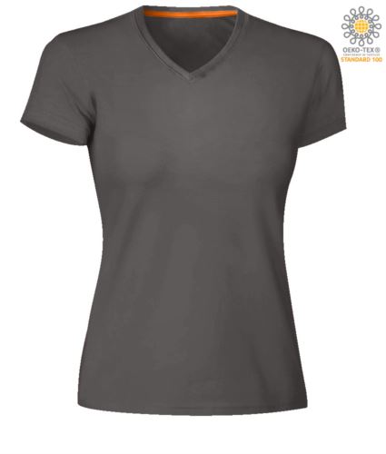 T-shirt maniche corte donna con scollo a V, colore smoke