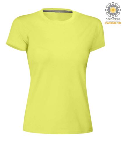 T-shirt donna girocollo a maniche corte da lavoro in cotone, colore limo light