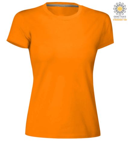 T-shirt donna girocollo a maniche corte da lavoro in cotone, colore arancione