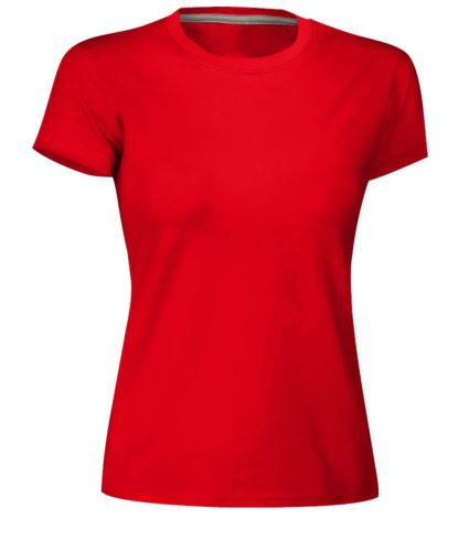 T-shirt donna girocollo a maniche corte da lavoro in cotone, colore rosso