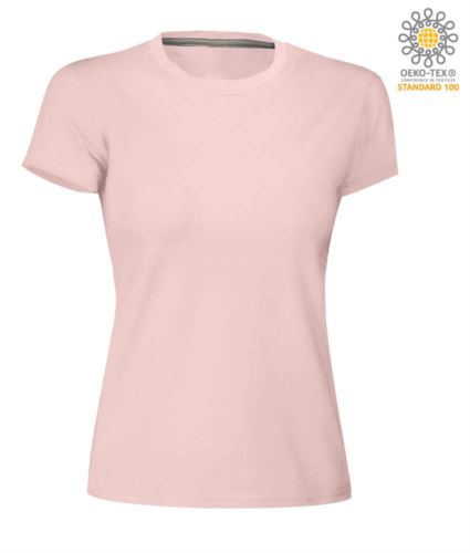 T-shirt donna girocollo a maniche corte da lavoro in cotone, colore rosa shadow