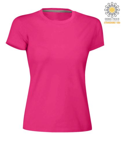 T-shirt donna girocollo a maniche corte da lavoro in cotone, colore fucsia