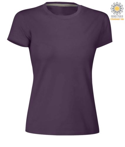 T-shirt donna girocollo a maniche corte da lavoro in cotone, colore viola