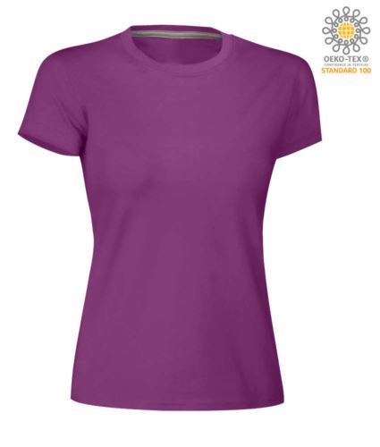 T-shirt donna girocollo a maniche corte da lavoro in cotone, colore summer Violet