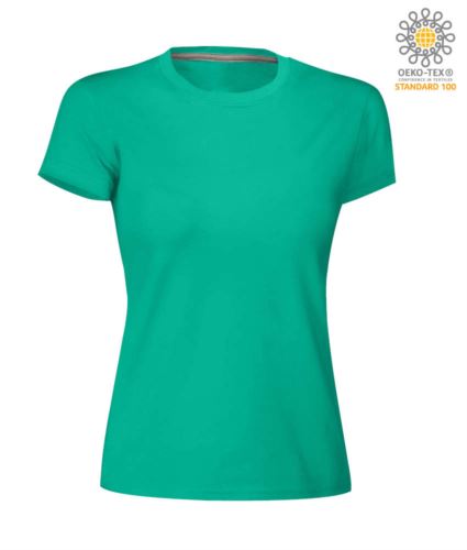 T-shirt donna girocollo a maniche corte da lavoro in cotone, colore Emerald green