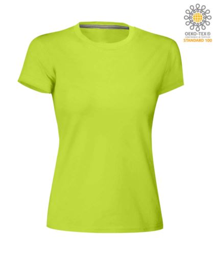 T-shirt donna girocollo a maniche corte da lavoro in cotone, colore verde chiaro