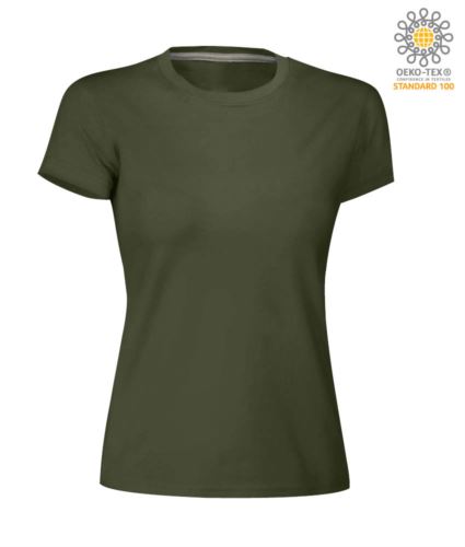 T-shirt donna girocollo a maniche corte da lavoro in cotone, colore verde scuro