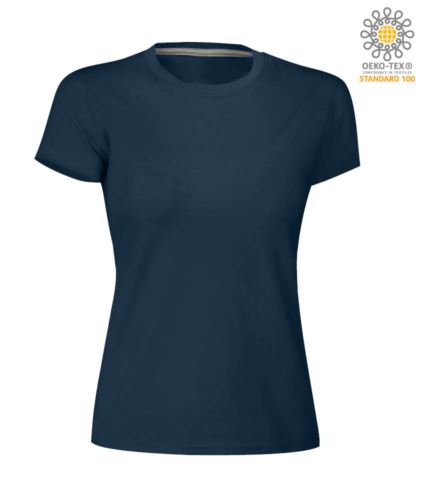 T-shirt donna girocollo a maniche corte da lavoro in cotone, colore blu navy