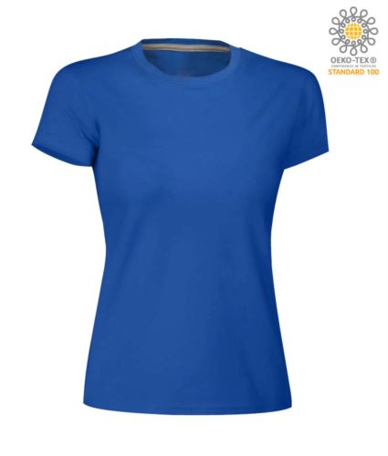 T-shirt donna girocollo a maniche corte da lavoro in cotone, colore blu royal