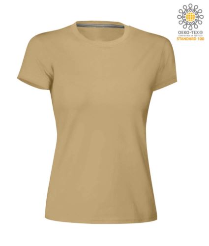 T-shirt donna girocollo a maniche corte da lavoro in cotone, colore warm brown
