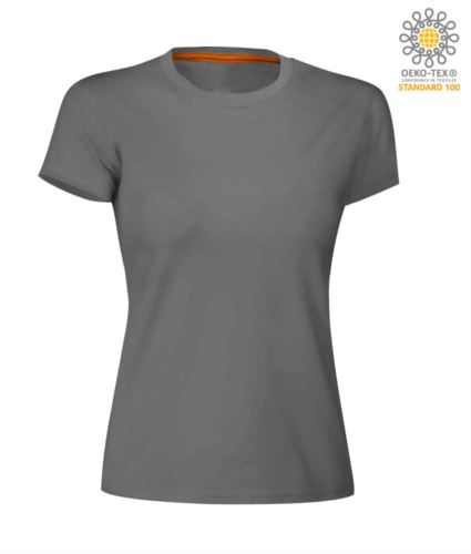 T-shirt donna girocollo a maniche corte da lavoro in cotone, colore smoke