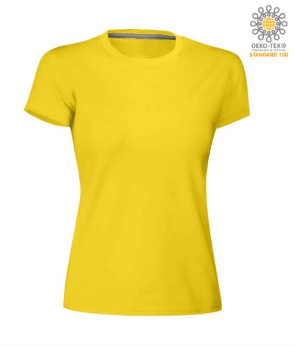 T-shirt donna girocollo a maniche corte da lavoro in cotone, colore giallo