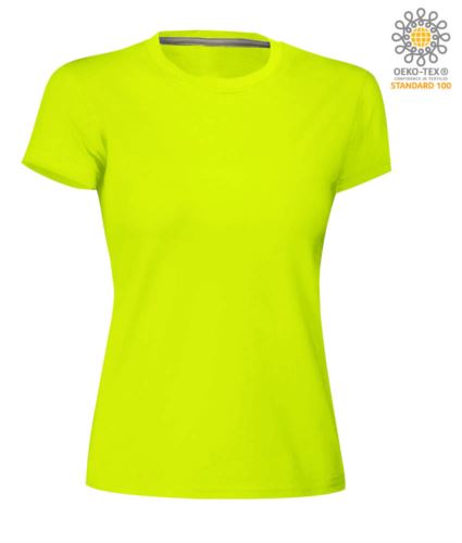 T-shirt donna girocollo a maniche corte da lavoro in cotone, colore giallo fluo