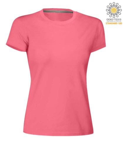 T-shirt donna girocollo a maniche corte da lavoro in cotone, colore rosa fluo