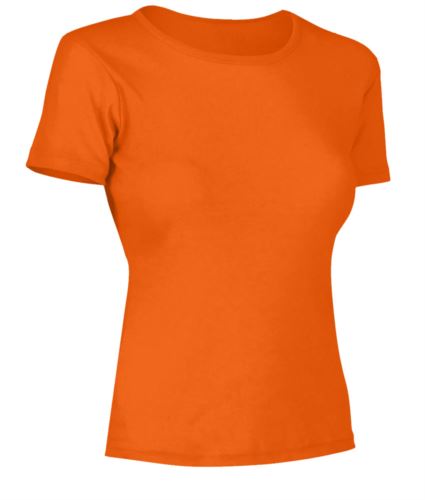 T-Shirt donna maniche corte, collo dello stesso tessuto della maglia, colore arancione