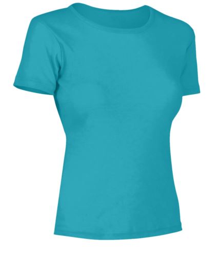 T-Shirt donna maniche corte, collo dello stesso tessuto della maglia, colore swimming pool