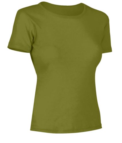 T-Shirt donna maniche corte, collo dello stesso tessuto della maglia, colore verde muschio