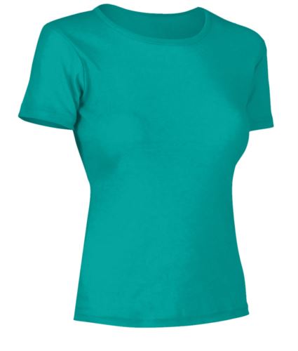 T-Shirt donna maniche corte, collo dello stesso tessuto della maglia, colore Turchese Real