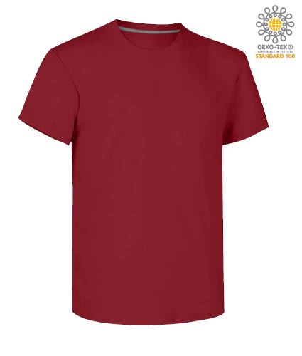 T-shirt girocollo a maniche corte uomo da lavoro in cotone, colore bordeaux