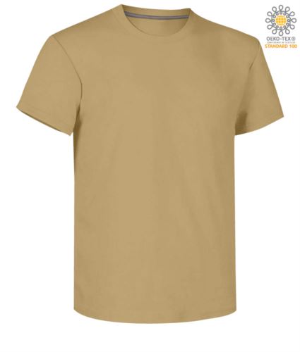 T-shirt girocollo a maniche corte uomo da lavoro in cotone, colore marrone chiaro