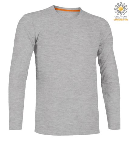 T-shirt girocollo manica lunga in cotone. Colore Grigio melange