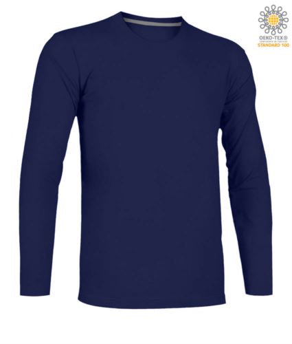 T-shirt girocollo manica lunga in cotone. Colore blu navy