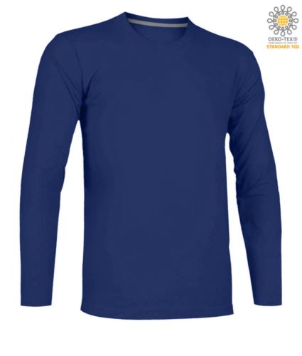 T-shirt girocollo manica lunga in cotone. Colore azzurro royal