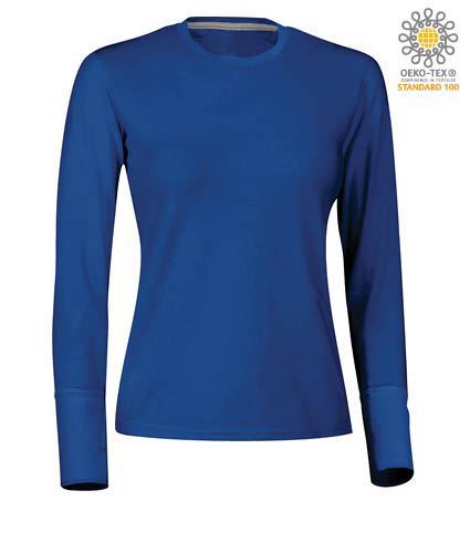 T-shirt girocollo manica lunga donna in cotone. Colore Azzurro Royal