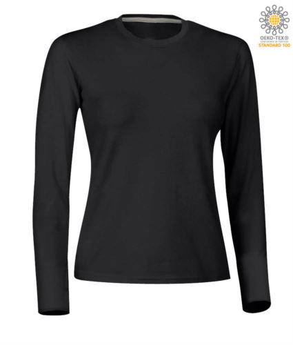 T-shirt girocollo manica lunga donna in cotone. Colore nero