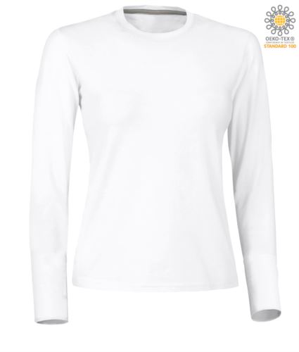 T-shirt girocollo manica lunga donna in cotone. Colore bianco