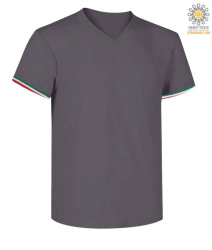 T-shirt manica corta uomo con dettaglio tricolore su fondo manica in cotone, colore grigio scuro