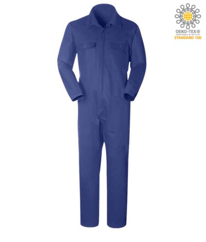 Tuta da lavoro con collo a camicia, multitasche, in cotone, elastico ai polsi. colore blu navy