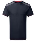 T-Shirt a manica corta bicolore blu e grigia con cuciture rosse ROHH112.BLGR