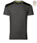T-Shirt a maniche corte girocollo con piping fluo sulle spalle e sulla schiena. Colore: Grigio/Nero JR994672.GRNE