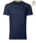 T-Shirt a maniche corte girocollo con piping fluo sulle spalle e sulla schiena. Colore: Blu Navy JR994670.BL