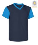 T-Shirt da lavoro scollo a V, bicolore, collo e maniche in contrasto. Colore grigio mélange/blu navy JR989992.BLAZ