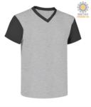 T-Shirt da lavoro scollo a V, bicolore, collo e maniche in contrasto. Colore blu navy/grigio JR989995.LGR