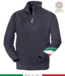 felpa da lavoro a zip corta made in Italy all'ingrosso colore grigio mélange con tricolore JR988260.BLU