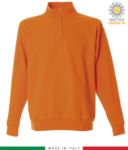 Felpa zip corta, collo a lupetto in costina, polsini e fondo maglia in costina, made in Italy, colore arancione JR988557.AR