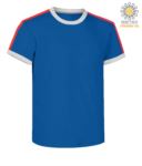 T-shirt girocollo da lavoro, colletto e fondo manica in contrasto e strisce di colore sulle spalle, colore azzurro royal JR988592.AZ